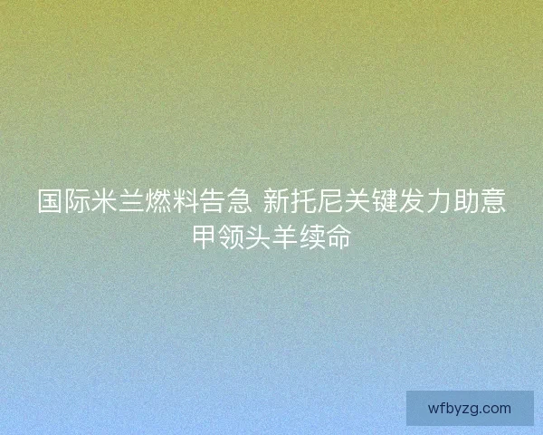 国际米兰燃料告急 新托尼关键发力助意甲领头羊续命