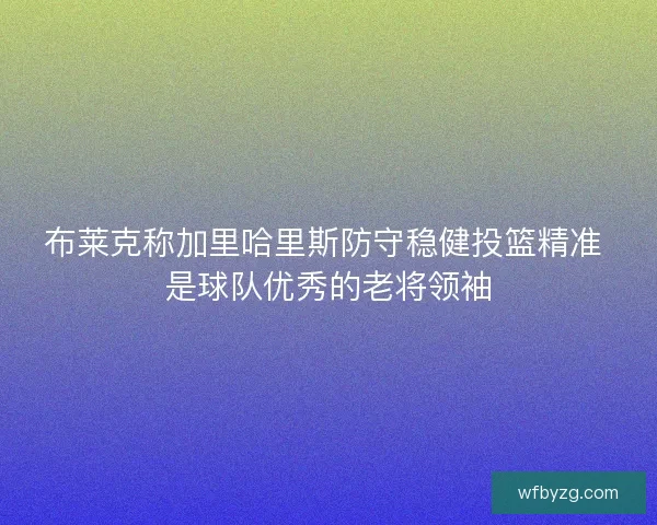 布莱克称加里哈里斯防守稳健投篮精准 是球队优秀的老将领袖